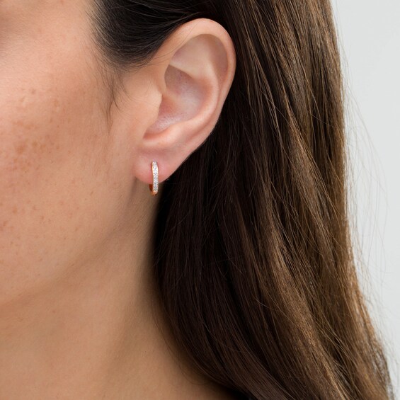 1/15 CT. T.w. Diamond Huggie Hoop Earrings in 14K Rose Gold