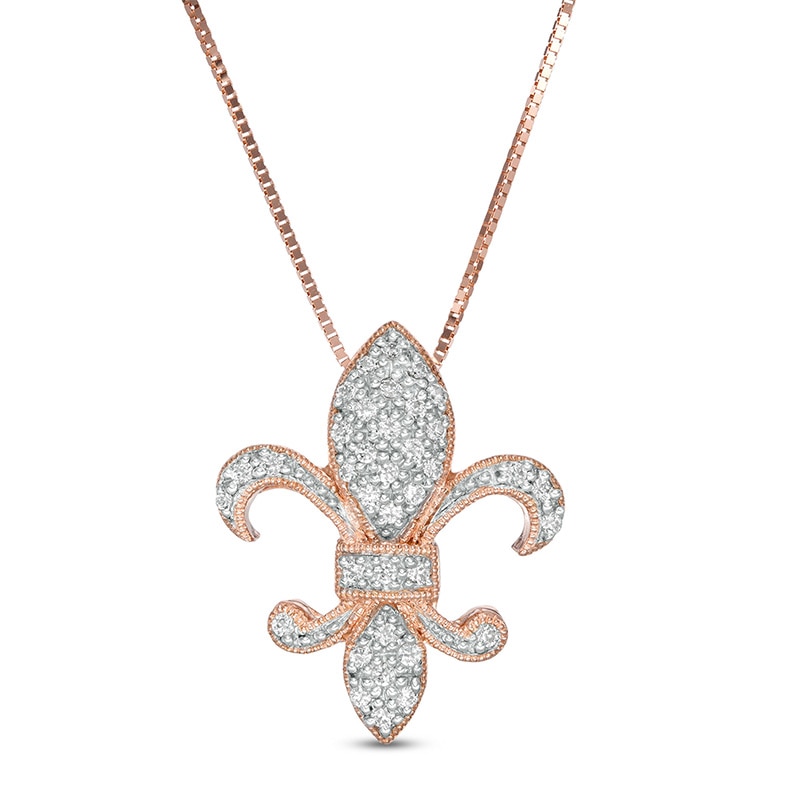 Main Image 1 of 1/8 CT. T.W. Diamond Fleur-De-Lis Pendant in 10K Rose Gold