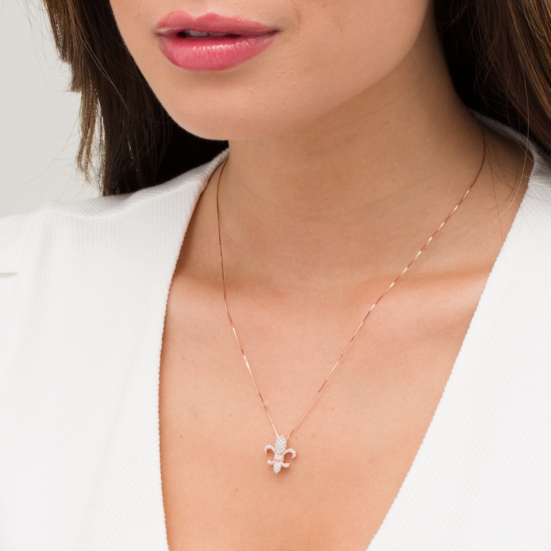 Main Image 2 of 1/8 CT. T.W. Diamond Fleur-De-Lis Pendant in 10K Rose Gold