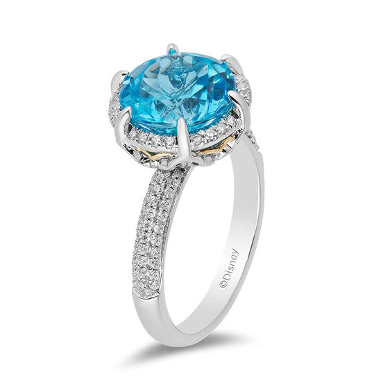 Enchanted Disney Aladdin 10.0mm Swiss Blue Topaz and 1/3 CT. T.w. Diamond Frame Ring in Sterling Silver and 10K Gold