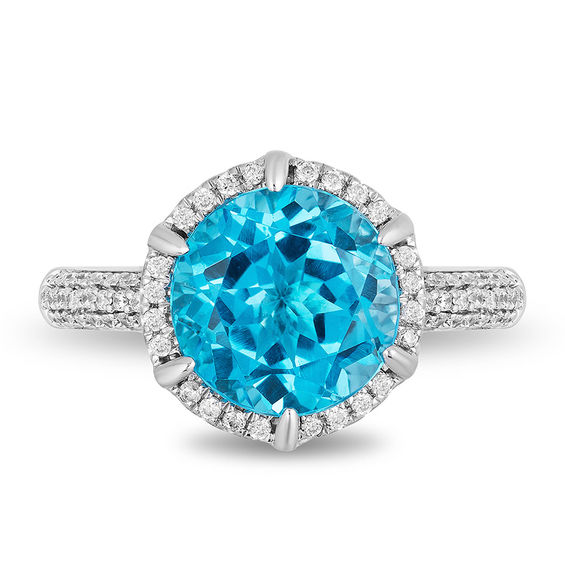 Enchanted Disney Aladdin 10.0mm Swiss Blue Topaz and 1/3 CT. T.w. Diamond Frame Ring in Sterling Silver and 10K Gold