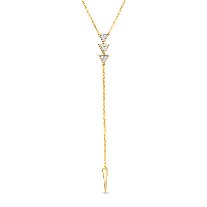 Main Image 1 of 1/10 CT. T.W. Diamond Triple Triangle "Y" Necklace in 10K Gold - 19.75"