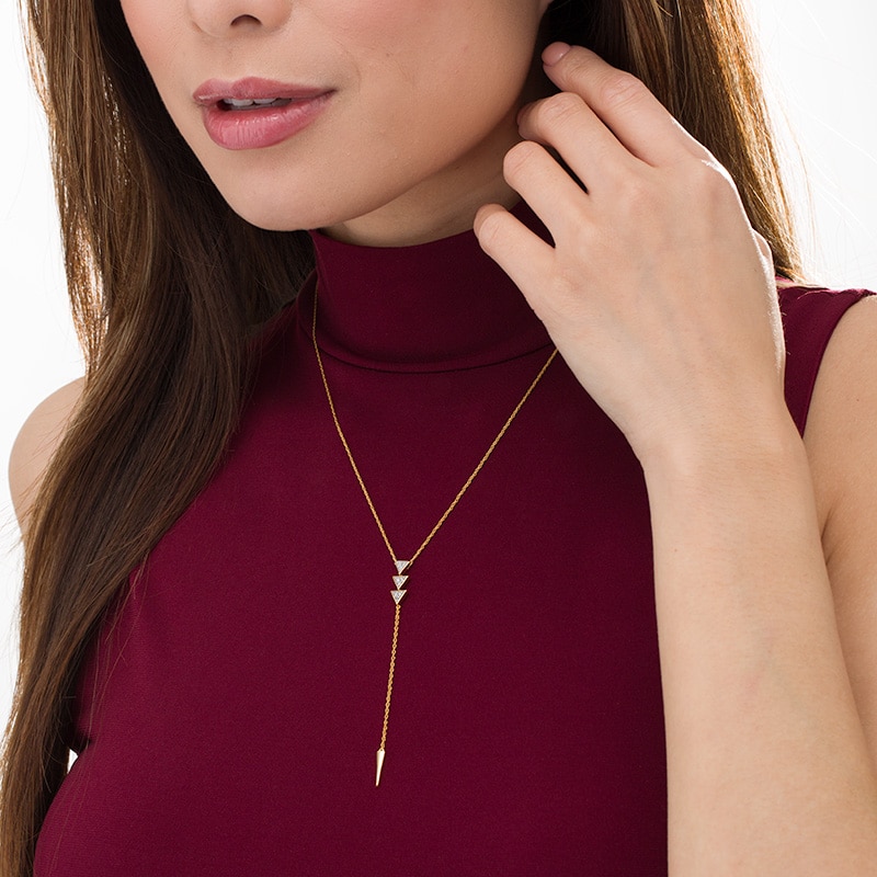 Main Image 2 of 1/10 CT. T.W. Diamond Triple Triangle "Y" Necklace in 10K Gold - 19.75"