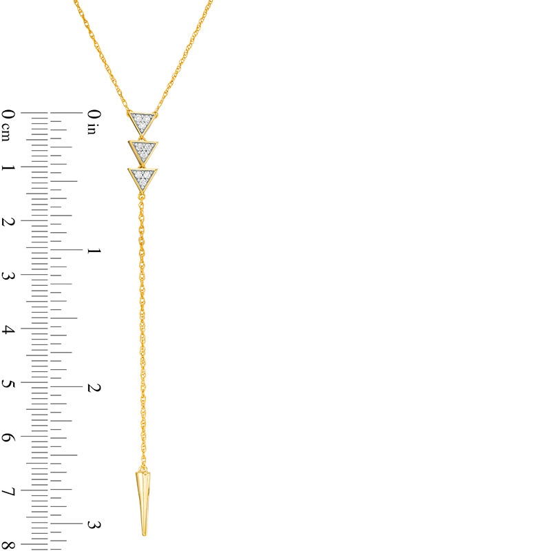 Main Image 3 of 1/10 CT. T.W. Diamond Triple Triangle "Y" Necklace in 10K Gold - 19.75"