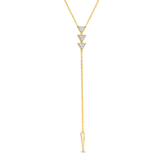 1/10 CT. T.W. Diamond Triple Triangle "Y" Necklace in 10K Gold - 19.75" 1/10 CT. T.W. Diamond Triple Triangle "Y" Necklace in 10K Gold - 19.75"