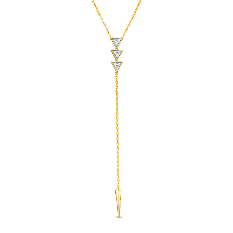 1/10 CT. T.W. Diamond Triple Triangle "Y" Necklace in 10K Gold - 19.75"