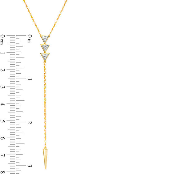 1/10 CT. T.W. Diamond Triple Triangle "Y" Necklace in 10K Gold - 19.75" 1/10 CT. T.W. Diamond Triple Triangle "Y" Necklace in 10K Gold - 19.75"