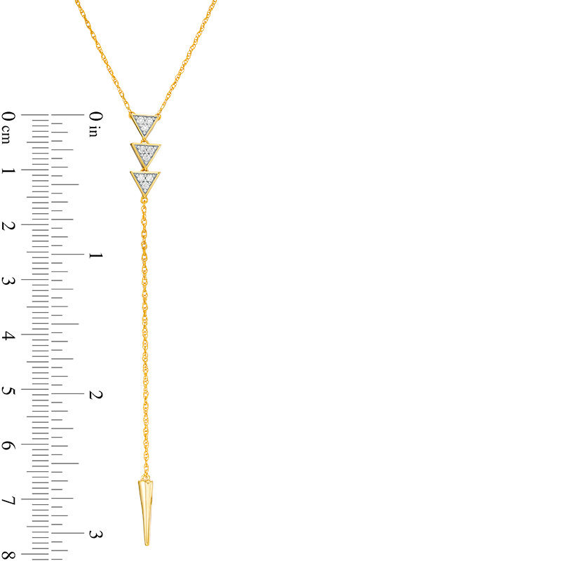 1/10 CT. T.W. Diamond Triple Triangle "Y" Necklace in 10K Gold - 19.75"