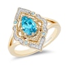 Thumbnail Image 1 of Enchanted Disney Aladdin Pear-Shaped Swiss Blue Topaz and 1/10 CT. T.W. Diamond Arabesque Frame Ring in 10K Gold