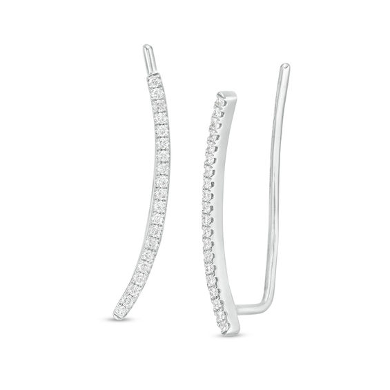 1/10 CT. T.W. Diamond Curved Crawler Earrings in 10K White Gold | Zales