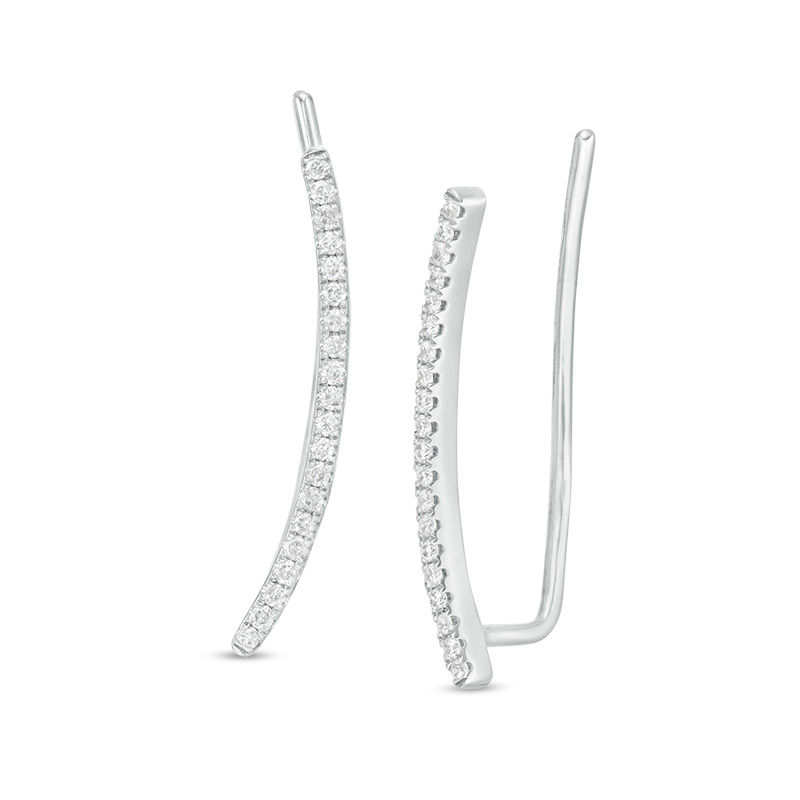 Main Image 1 of 1/10 CT. T.W. Diamond Curved Crawler Earrings in 10K White Gold
