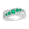 Thumbnail Image 1 of Lab-Created Emerald and White Sapphire Seven Stone Bypass Ring in Sterling Silver