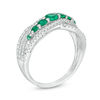 Thumbnail Image 3 of Lab-Created Emerald and White Sapphire Seven Stone Bypass Ring in Sterling Silver