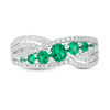 Thumbnail Image 3 of Lab-Created Emerald and White Sapphire Seven Stone Bypass Ring in Sterling Silver