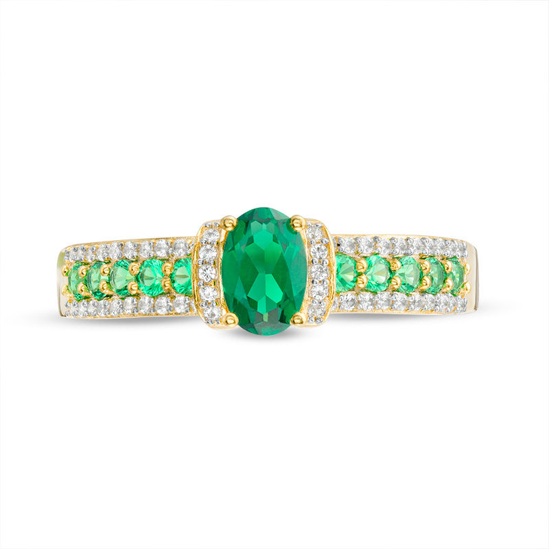 Main Image 4 of Oval Emerald and 1/10 CT. T.W. Diamond Collar Ring in 10K Gold