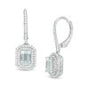 Thumbnail Image 0 of Emerald-Cut Aquamarine and 1/3 CT. T.W. Diamond Double Octagon Frame Drop Earrings in 10K White Gold