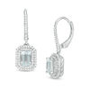 Thumbnail Image 1 of Emerald-Cut Aquamarine and 1/3 CT. T.W. Diamond Double Octagon Frame Drop Earrings in 10K White Gold