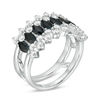 Thumbnail Image 3 of Marquise Black Spinel and Lab-Created White Sapphire Triple Row Crown Ring in Sterling Silver
