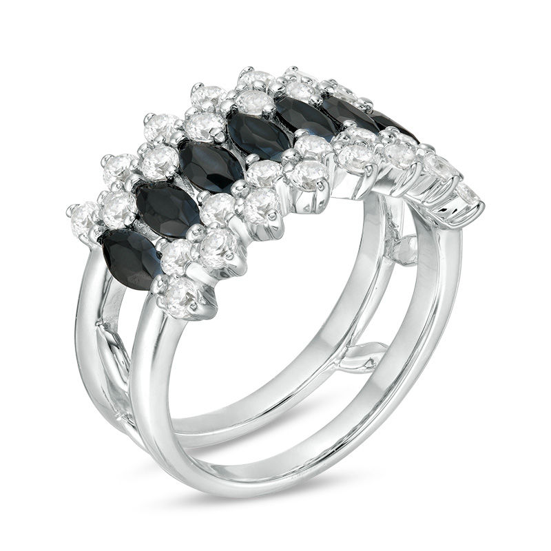 Main Image 3 of Marquise Black Spinel and Lab-Created White Sapphire Triple Row Crown Ring in Sterling Silver