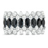 Thumbnail Image 4 of Marquise Black Spinel and Lab-Created White Sapphire Triple Row Crown Ring in Sterling Silver