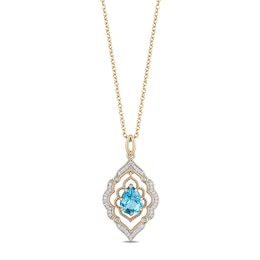 Enchanted Disney Aladdin Pear-Shaped Swiss Blue Topaz and 1/15 CT. T.W. Diamond Arabesque Frame Pendant in 10K Gold