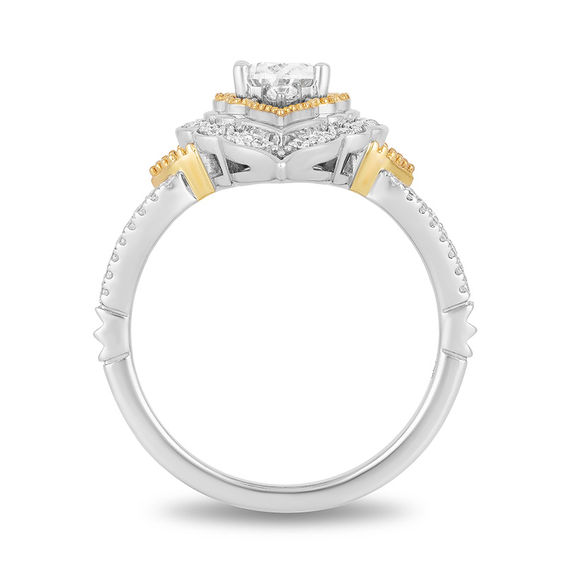 Enchanted Disney Aladdin 1 CT. T.w. Oval Diamond Arabesque Frame Engagement Ring in 14K Two-Tone Gold