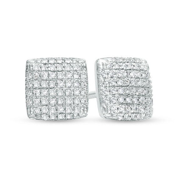 1/5 CT. T.w. Composite Diamond Square Button Earrings in 10K White Gold