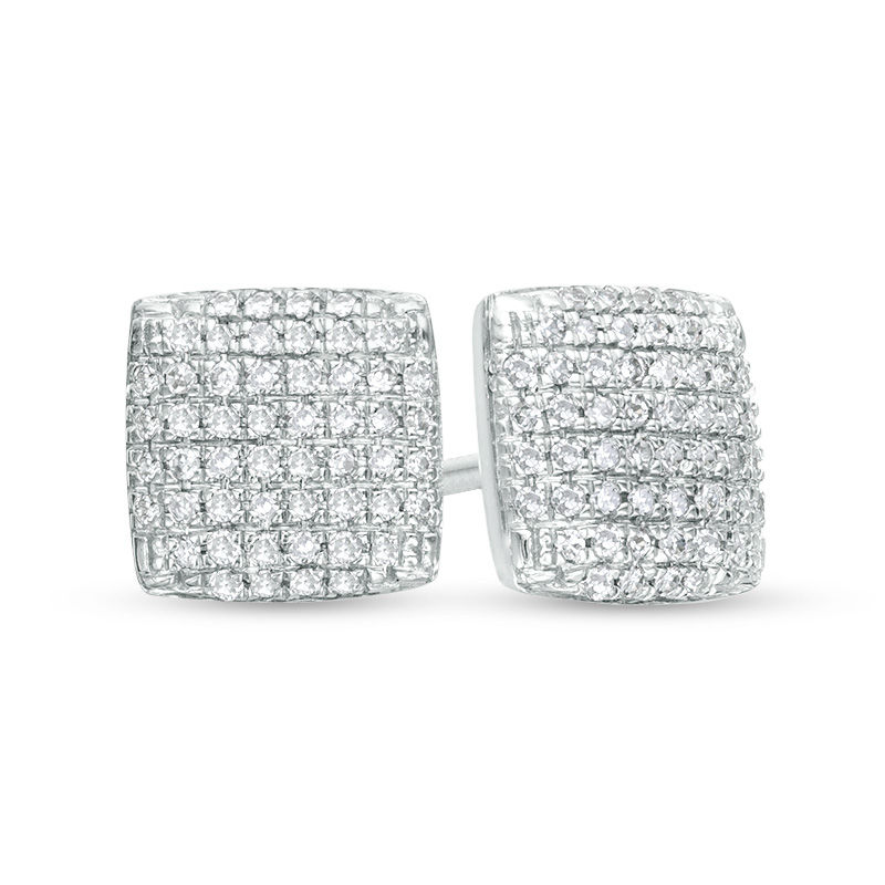 Main Image 1 of 1/5 CT. T.W. Composite Diamond Square Button Earrings in 10K White Gold