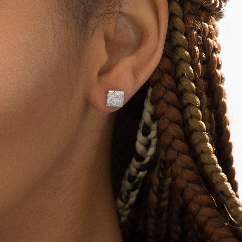 Main Image 2 of 1/5 CT. T.W. Composite Diamond Square Button Earrings in 10K White Gold