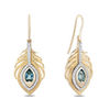 Thumbnail Image 2 of Enchanted Disney Jasmine Oval Swiss Blue Topaz and 1/5 CT. T.W. Diamond Palm Drop Earrings in 10K Gold