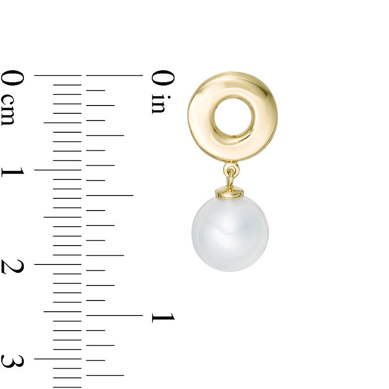 Main Image 3 of 8.0-9.0mm Freshwater Cultured Pearl Open Circle Drop Earrings in Sterling Silver with 14K Gold Plate