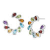Thumbnail Image 1 of Pear-Shaped Multi-Gemstone Slant Open Circle Stud Earrings in Sterling Silver