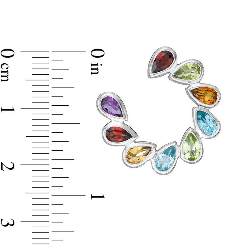 Main Image 3 of Pear-Shaped Multi-Gemstone Slant Open Circle Stud Earrings in Sterling Silver