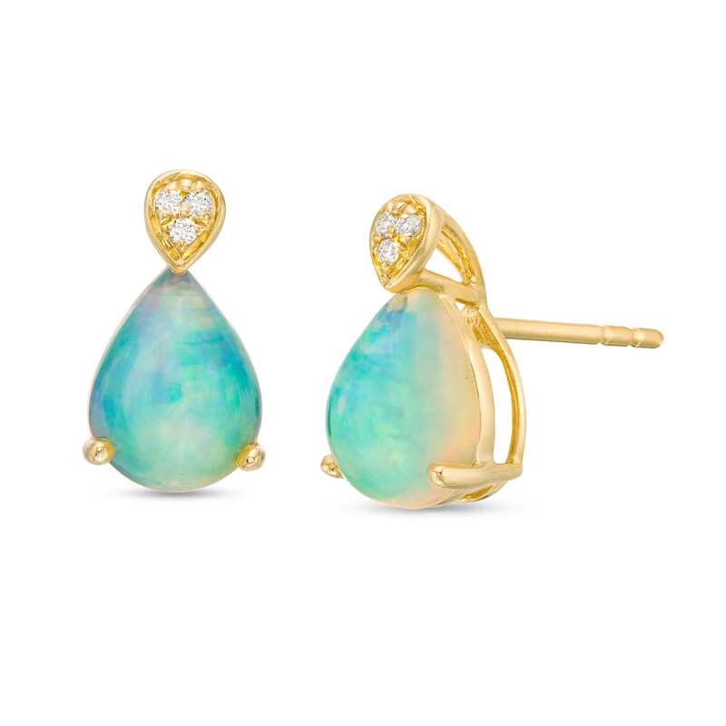 Main Image 1 of Pear-Shaped Opal and Diamond Accent Trio Stud Earrings in 10K Gold