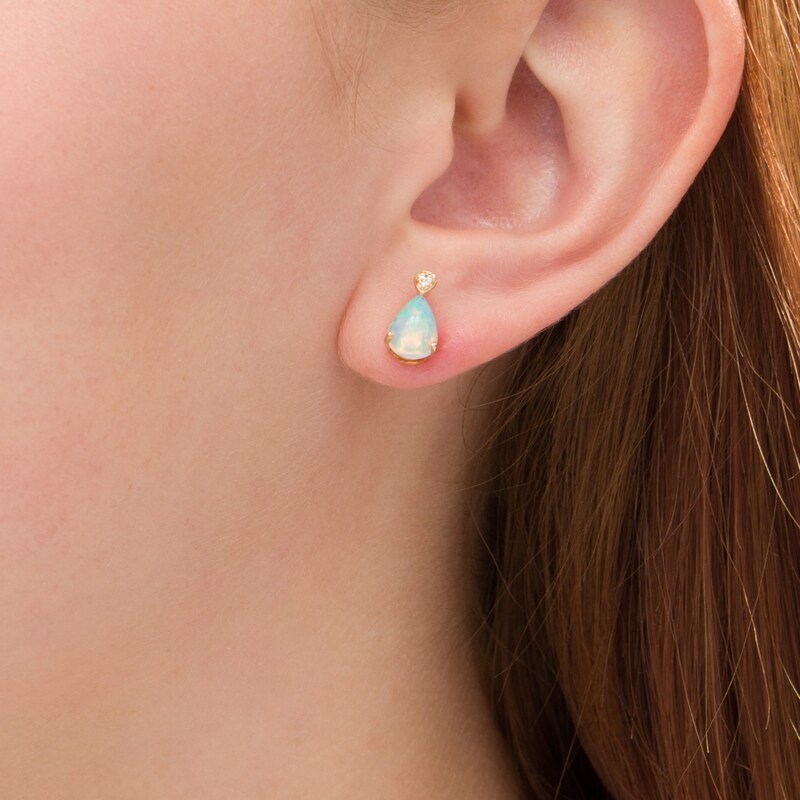 Main Image 2 of Pear-Shaped Opal and Diamond Accent Trio Stud Earrings in 10K Gold