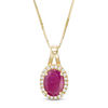 Thumbnail Image 1 of Oval Ruby and 1/10 CT. T.W. Diamond Frame Pendant in 10K Gold