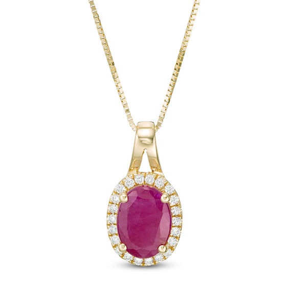 Oval Ruby and 1/10 CT. T.w. Diamond Frame Pendant in 10K Gold