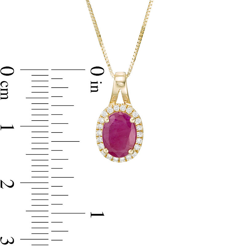 Main Image 3 of Oval Ruby and 1/10 CT. T.W. Diamond Frame Pendant in 10K Gold