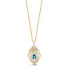 Thumbnail Image 1 of Enchanted Disney Jasmine Oval Swiss Blue Topaz and 1/6 CT. T.W. Diamond Palm Drop Pendant in 10K Gold - 19"