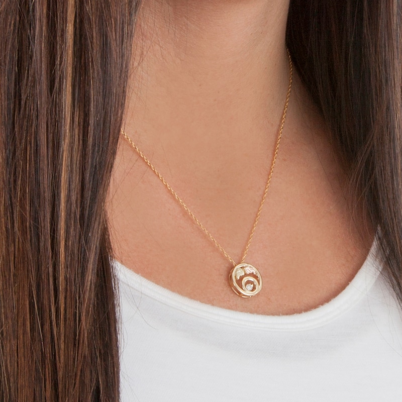 Main Image 2 of Black Hills Gold 0.09 CT. Diamond Solitaire Circle Outline Pendant