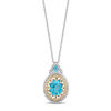 Thumbnail Image 1 of Enchanted Disney Aladdin Oval Swiss Blue Topaz and 1/5 CT. T.W. Diamond Frame Pendant in 10K Two-Tone Gold - 19"