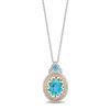 Thumbnail Image 0 of Enchanted Disney Aladdin Oval Swiss Blue Topaz and 1/5 CT. T.W. Diamond Frame Pendant in 10K Two-Tone Gold - 19"