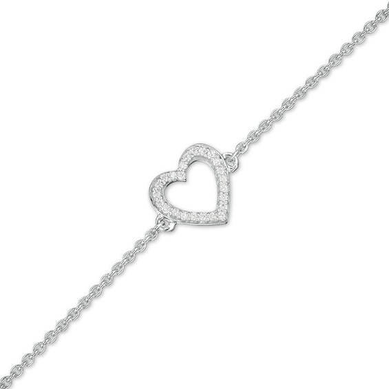 1/15 CT. T.w. Diamond Heart Outline Anklet in Sterling Silver - 10"