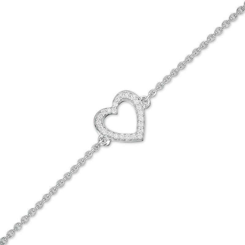 Main Image 1 of 1/15 CT. T.W. Diamond Heart Outline Anklet in Sterling Silver - 10"