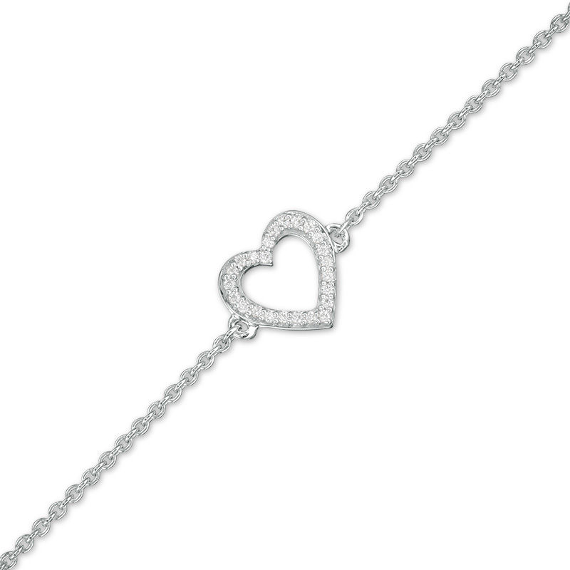 1/15 CT. T.W. Diamond Heart Outline Anklet in Sterling Silver - 10"