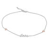 Thumbnail Image 1 of 1/20 CT. T.W. Diamond &quot;Love&quot; with Hearts Station Anklet in Sterling Silver and 10K Rose Gold Plate - 10&quot;