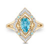 Thumbnail Image 1 of Enchanted Disney Aladdin Pear-Shaped Swiss Blue Topaz and 1/10 CT. T.W. Diamond Arabesque Frame Ring in 10K Gold