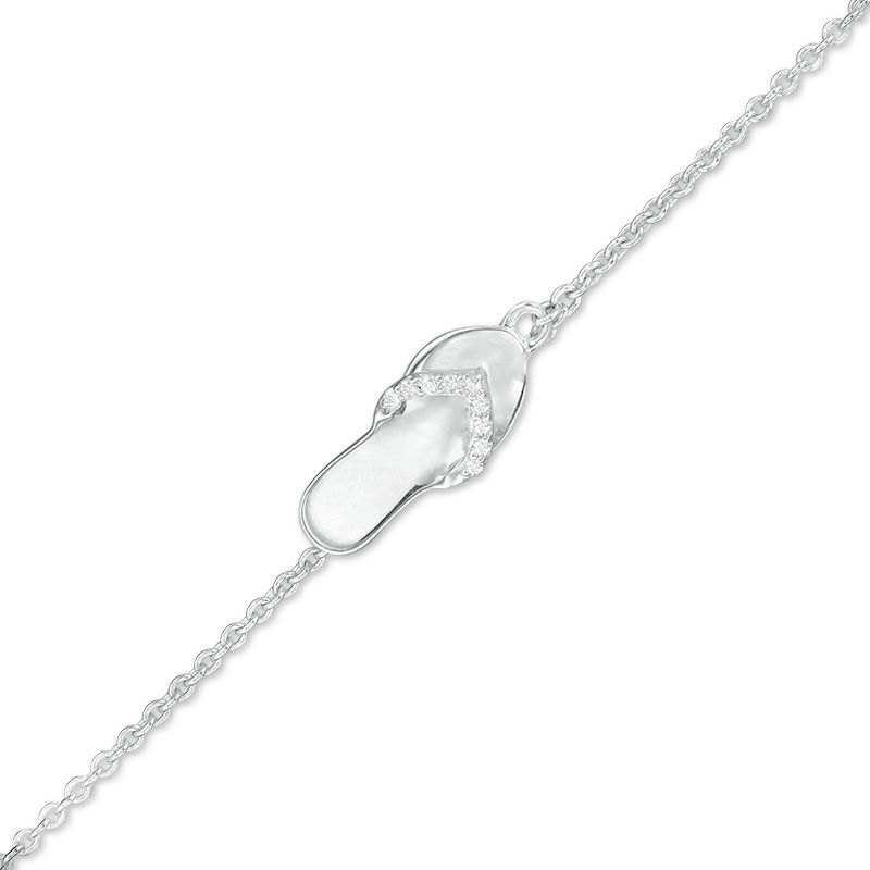 Main Image 1 of Diamond Accent Flip Flop Charm Anklet in Sterling Silver - 10"