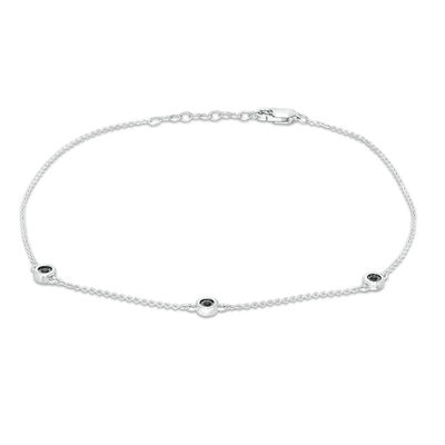 14K Yellow Gold and Sterling Silver Anklet with Rounded Diamond Shape Stations