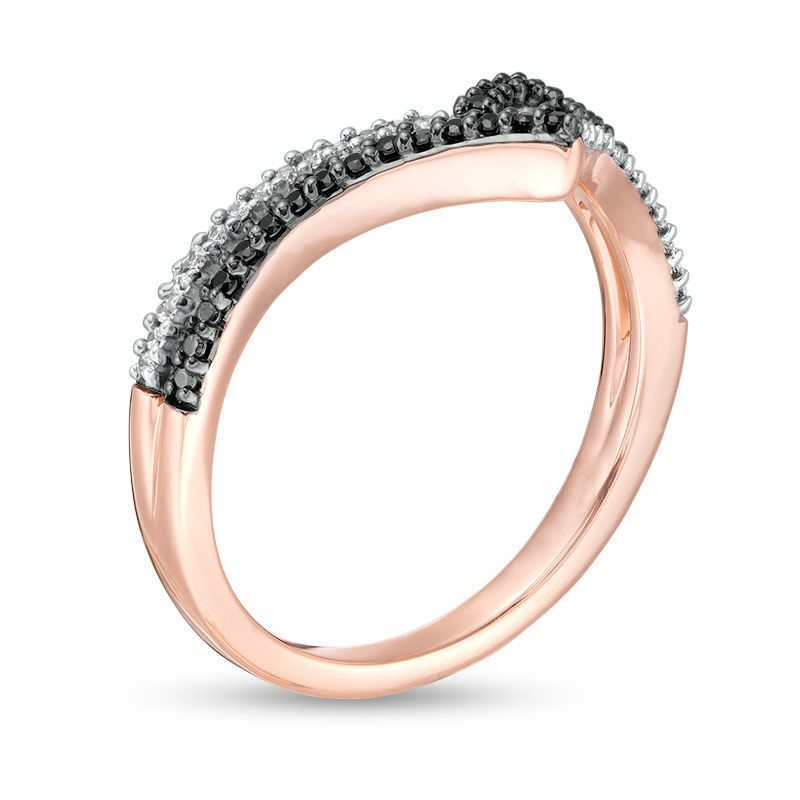 Main Image 3 of 1/5 CT. T.W. Enhanced Black and White Diamond Double Chevron Ring in 10K Rose Gold